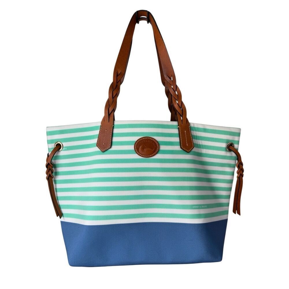 Dooney & Bourke Striped Nylon Sullivan Shopper Tote In Mint green, White, & Blue